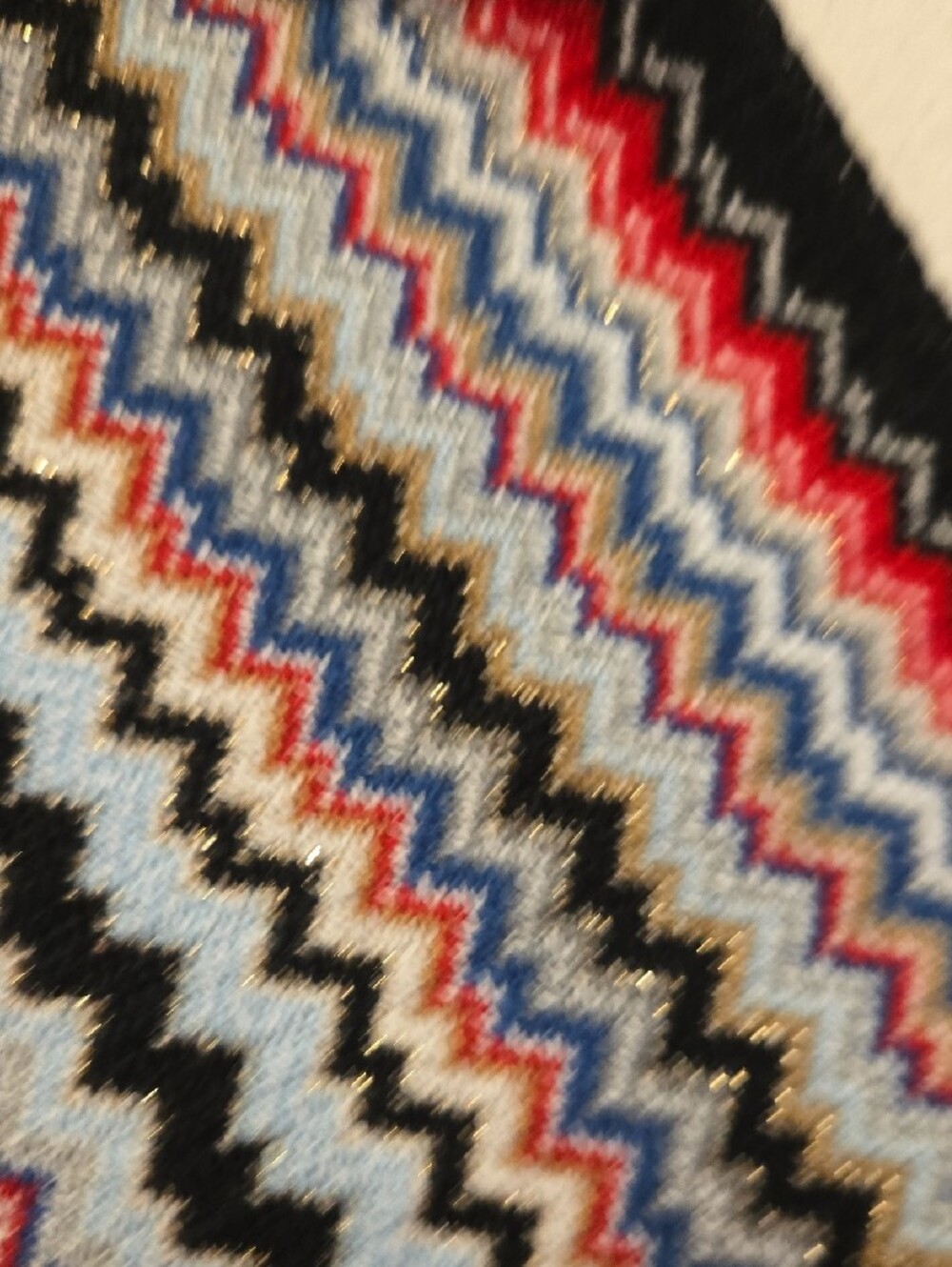 Missoni Multicolor Zigzag Knit CottonScarf with Fringe - Red, Blue, Black, White - Picture 5 of 11